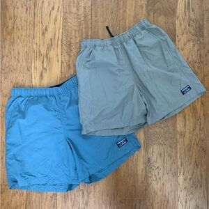 2 pairs men’s L.L. Bean Navy and Gray 5 inch baggies nylon drawstring shorts
